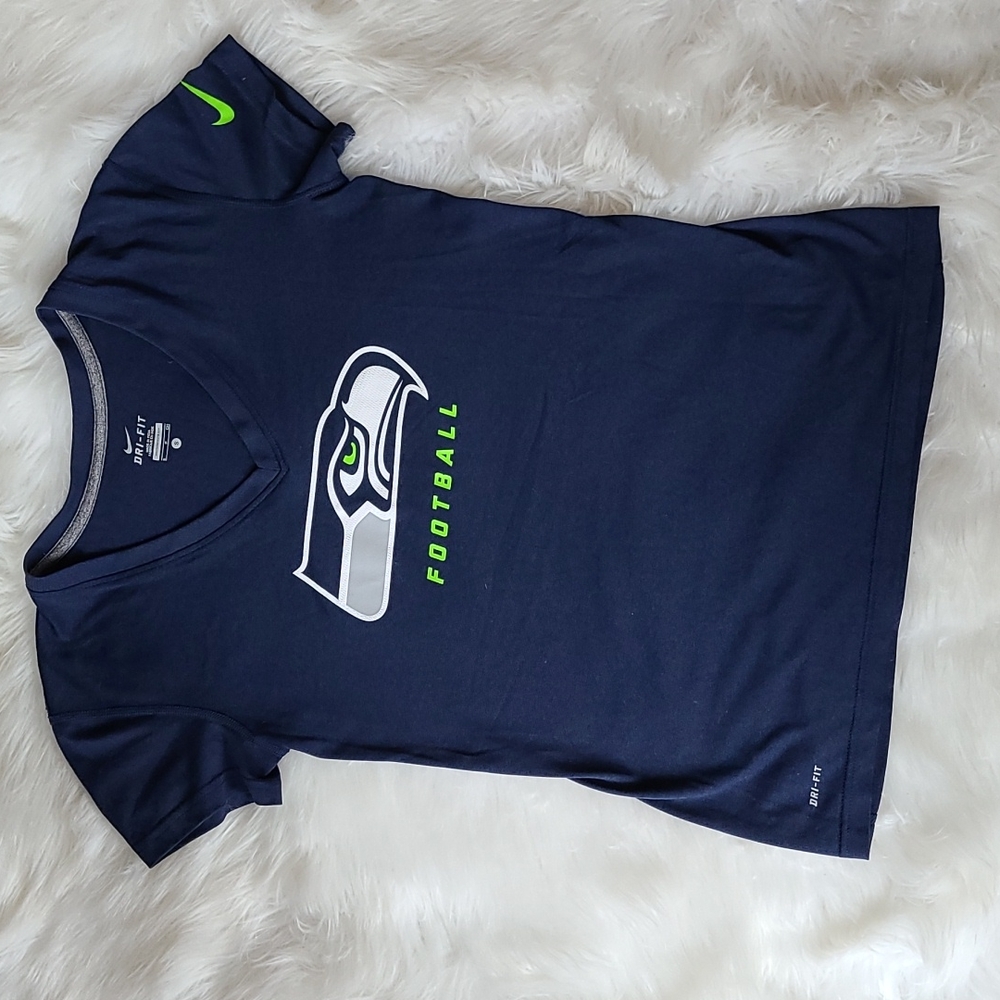 New women's Nike Seattle Seahawks navy polyester v neck t shirt size small
